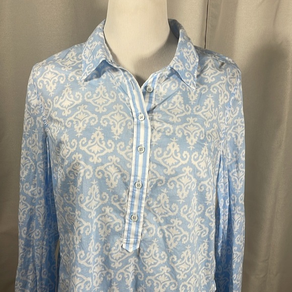 Talbots Blue Long Sleeve Button Down tunic  Shirt with Notched Collar - Picture 4 of 6